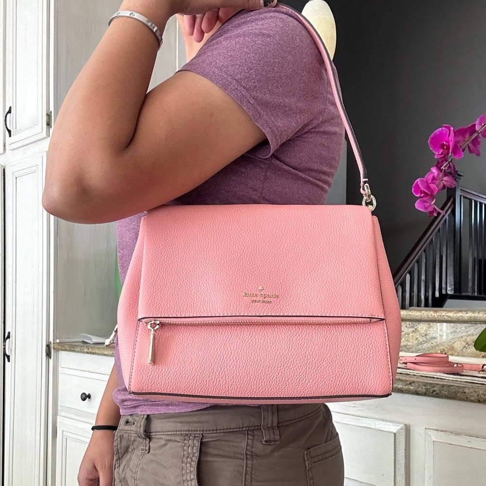 New Kate spade medium lap shoulder bog pebbled leather peechy ros - Picture 11 of 11